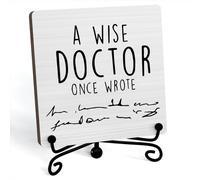JUSITAKEET Doctor Gifts, A Wise Doctor Once Wrote Sign, Desk Decorations For Office Home, Shelf Decor, Inspirational Gifts For Medical Assistant, Funny Office Decor, Wooden Plaque With Stand (C05)