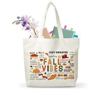 JUSITAKEET Fall Vibes Themed Canvas Tote Bag, Fall Gifts Bag For Women Men, Pumpkin Canvas Shoulder Tote For Thanksgiving, Washable And Reusable Bags, 03