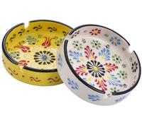 JUSIZA Ceramic Ashtray For Cigarettes - Suitable for Home, Patio, Office, Indoor, Outdoor Use Cool Ashtrays For Smokers - Cute Ashtray for Outside Patio- Decorative Ash Tray, 2 Pack (White and Yellow)