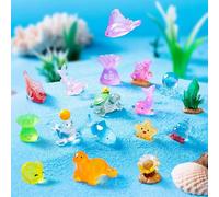 JUSJUBR 34pcs Fluorescent Marine Resin Animal Models - Small Resin Sea Creature Figurines for DIY Crafts, Night Light Decorations, and Mini Aquarium Ornaments