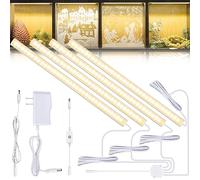 JUSJUBR 4PCS x 12inch Display Cabinet Lights Warm White, Dimmable LED Shelf Lighting with Memory Function, Bookshelf Lighting, LED Lights for Display Case/Pantry/Closet/Safe, 3000K