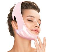 Juskaa Reusable V Line Lifting Mask with Chin Strap for Sleeping,Face Lift Prevent Sagging, Jaw Exerciser,Light Pink,M