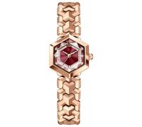 JUSKAQZYI 2pcs Luxury Women's Watch Diamond Dial Wrist Watches Hexagonal Glass Quartz Waterproof Wristwatch for Matching Dress(Rose Gold Red)