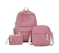JUSKAQZYI back pack 3pcs Bow Backpack Set Cotton Student Schoolbag Large Capacity Cute Bag Travel Office Back To School rucksack(Rot,No doll)