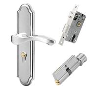 JUSKAQZYI Door Locks Silent Door Handle Set Long Plate Door Deadlock Removal Power with Key and Lock Cylinder Stainless Steel Handle(Copper Smelting)
