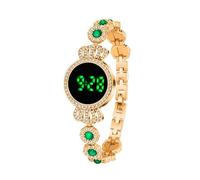 JUSKAQZYI Electronic Full Diamond Women's Watch Stainless Steel Luxury Bracelet Quartz Digital Wristwatch a Simple Birthday Gift(Rose Gold Green)