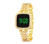 JUSKAQZYI Quartz Digital Watch Electronic Full Diamond Women's Wristwatch Stainless Steel Luxury Bracelet Quartz Digital Wristwatch a Simple Birthday Gift(Gold)