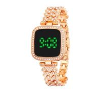 JUSKAQZYI Quartz Digital Watch Electronic Full Diamond Women's Wristwatch Stainless Steel Luxury Bracelet Quartz Digital Wristwatch a Simple Birthday Gift(Rose Gold)
