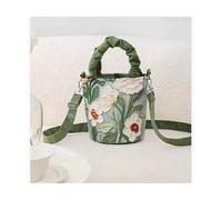 JUSKAQZYI shoulder bag women Crossbody Bag Oil Painting Flower Pattern Pleated Hand-held Bucket Bag Illustration Literary Feeling Watercolor Creativity crossbody bag