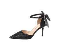 JUSKAQZYI Women's Bow High Heels One-line Buckle Closed Toe 8.5cm Stilettos Match with Dresses and Formal Wear It is a Beautiful Gift Black