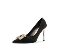 JUSKAQZYI Women's Pointed High Heels Satin Rhinestone Square Buckle 9.5 cm Stiletto Can be Matched with Wedding Dresses Formal Wear Black