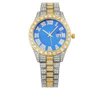JUSKAQZYI Wristwatch Diamond-Encrusted Men Quartz Watch with Calendar Adjustable Steel Band Stylish Wristwatch Bracelet Watch(Blu)