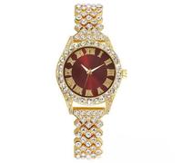JUSKAQZYI Wristwatch Diamond-Studded Watch Casual Quartz Watch Women's Watches 15mm Wide Wristband Gift Bracelet Watch(Gold,Rot)