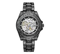 JUSKAQZYI Wristwatch Men's Automatic Skeleton Watch - 43mm Stainless Steel, Retro Engraved Dial, for Man's Gift Bracelet Watch(Nero,B)