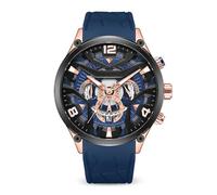 JUSKAQZYI Wristwatch Multi-Function Casual Watch Creative Dial Wristwatch with Silicone Strap Sports Waterproof Quartz Wrist Watch Men's Gift Bracelet Watch(Rose case+Blue)