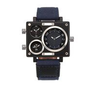 JUSKAQZYI Wristwatch Multi-time Zone Square Watch Casual Quartz Wristwatch Men's Wrist Watch with Canvas Strap with Casual Clothes Bracelet Watch(Blu)