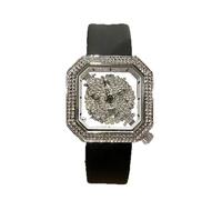 JUSKAQZYI Wristwatch Square Hollow Watch Waterproof Diamond Watches with Silicone Strap Light Luxury Gift Bracelet Watch(Nero)
