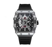 JUSKAQZYI Wristwatch Square Mechanical Watch Hollow Waterproof Men's Wristwatch Rubber Strap Luminous Waterproof for Formal and Casual Wear Bracelet Watch(Silver,Blu)