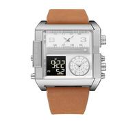 JUSKAQZYI Wristwatch Square Multi-time Zone Watch Waterproof Quartz Wristwatch Large Dial Dual Display Wrist Watch is a Fashionable Male Gift Bracelet Watch(Blown/White)