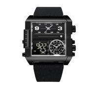 JUSKAQZYI Wristwatch Square Multi-time Zone Watch Waterproof Quartz Wristwatch Large Dial Dual Display Wrist Watch is a Fashionable Male Gift Bracelet Watch(Black/Black)