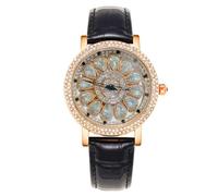 JUSKAQZYI Wristwatch Women’s Rotating Dial Quartz Watch, 30mm Crystal-Studded Round Wristwatch, Leather Strap, 360° Spin Lucky Watch, Waterproof Bracelet Watch(Silver)