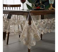 Jusmate Clear Vinyl Tablecloth Protector Transparent PVC Lace Border Plastic Waterproof Oil-Proof Rectangle Table Cover for Kitchen Home Dining Holiday Decoration (Beige, 60 x 84 Inch)