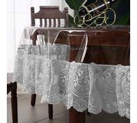 Jusmate Clear Vinyl Tablecloth Protector Transparent PVC Lace Border Plastic Waterproof Oil-Proof Round Table Cover for Kitchen Home Dining Holiday Decoration (White, Round 60 Inch)