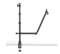 jusmo Camera Desk Mount Stand with Auxiliary Holding Arm, 17.3-41.3 inch Adjustable, Phone Grip and 360° Ballhead, Desk C-Clamp Multi Mount Stand for DSLR Cameras, Phone, Lights and More