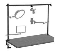 jusmo LS15 Desk Overhead Camera Mount Rig Top-Down Shots, Professional Aluminum Tabletop Multi-Device Mount Platform for Product Photography/Video Making/Picture Taking/Live Stream and More