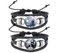 JUSONGKWCP 2 Pcs Hollow The Knights Leather Bracelet Multi-layer Leather Braided Bangle Costume Jewellery Vintage Bracelet Hollow The Knights Cosplay Accessories (Black-3)