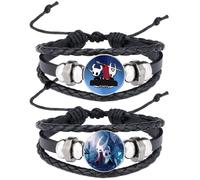 JUSONGKWCP 2 Pcs Hollow The Knights Leather Bracelet Multi-layer Leather Braided Bangle Costume Jewellery Vintage Bracelet Hollow The Knights Cosplay Accessories (Black-4)