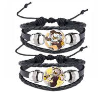 JUSONGKWCP 2 Pcs Murder Uzi Drone Leather Bracelet Multi-layer Leather Braided Bangle Costume Jewellery Vintage Bracelet J N V Cosplay Accessories (Black-2)