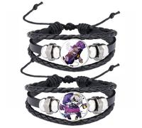 JUSONGKWCP 2 Pcs Murder Uzi Drone Leather Bracelet Multi-layer Leather Braided Bangle Costume Jewellery Vintage Bracelet J N V Cosplay Accessories (Black-4)