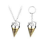JUSONGKWCP 2 Set TengenToppa Keychain Necklace Anime TengenToppa Figure Cosplay Accessories Metal Pendant Jewellery (Gold-2Set)