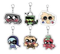 JUSONGKWCP 6 World for Dandys Keychain Game Figure Keyring Pendant Cute Acrylic Chain Decor Dandys Action Figures Merch