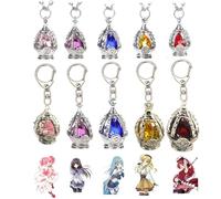 JUSONGKWCP Madoka Magica Soul Gem Necklace Keychain 10 Pcs Anime Five Colors Soul Gem Pendant Jewellery Kaname Madoka Cosplay Accessories Gem Chain