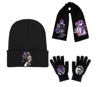 JUSONGKWCP MurdersDrons Winter Beanie Hat Scarf Gloves 3 Set Soft Knitted Thermal Hat Touchscreen Warm Running Gloves Lightweight Windproof Costume Accessories for Outdoor Sports (black-2)