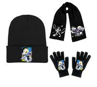 JUSONGKWCP MurdersDrons Winter Beanie Hat Scarf Gloves 3 Set Soft Knitted Thermal Hat Touchscreen Warm Running Gloves Lightweight Windproof Costume Accessories for Outdoor Sports (black-3)