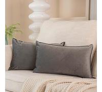 JUSPURBET 12x20 Pillow Covers Set of 2 Decorative Throw Pillow Covers Case for Couch Sofa Bed Soft Velvet Lumbar Cushion Covers with Hidden Zipper for Home Decor Living Room,Gray
