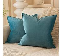 JUSPURBET 14x14 Pillow Covers Set of 2 Decorative Throw Pillow Covers Case for Couch Sofa Bed Soft Velvet Cushion Covers with Hidden Zipper for Home Decor Living Room,Seafoam