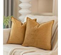 JUSPURBET 16x16 Pillow Covers Set of 2 Decorative Throw Pillow Covers Case for Couch Sofa Bed Soft Velvet Cushion Covers with Hidden Zipper for Home Decor Living Room,Khaki