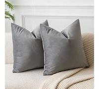 JUSPURBET 2 Pack Decorative Velvet Cushion Covers 26x26 Inch Euro Grey Square Throw Cushion Covers with Invisible Zipper for Living Room Sofa Bedroom