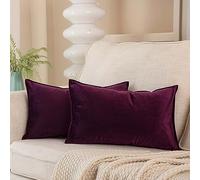 JUSPURBET 2 Pack Eggplant Purple Velvet Flange Lumbar Pillow Covers 12x20 inch Elegant Decorative Throw Pillowcases for Sofa Couch Bed Machine Washable