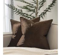 JUSPURBET 2 Pack Velvet Cushion Covers for Living Room Couch Sofa Bedroom Decorative Square Solid Color Soft Cushion Covers with Hidden Zipper 16x16 Inch Brown
