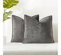 JUSPURBET 22x22 Chenille Decorative Throw Pillow Covers Set of 2,Dark Grey | Decorative Chenille Texture Cushion Covers,for Couch Bed Sofa Living Room Bedroom,Luxury Modern Home Decor,Invisible Zipper