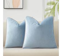 JUSPURBET Aqua Blue Velvet Throw Pillow Covers with Piping 22x22 inch Set of 2 for Sofa Bed Living Room Decorative Soft Cushion Cases with Invisible Zipper