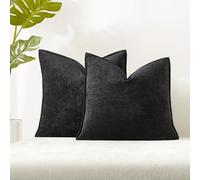 JUSPURBET Black Chenille Throw Pillow Covers 18x18 inch Set of 2 Decorative Soft Textured Cushion Cases for Living Room Sofa Couch Bed Solid Home Decor Broadside Pillowcases
