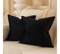 JUSPURBET Black Decorative Pillow Covers 16x16 Set of 2 Throw Pillow Covers for Couch Sofa Bed Cozy Velvet Cushion Covers Cases with Hidden Zipper for Living Room Home Decor