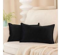 JUSPURBET Black Decorative Pillow Covers 16x24 Set of 2 Throw Pillow Covers for Couch Sofa Bed Cozy Velvet Lumbar Cushion Covers Cases with Hidden Zipper for Living Room Home Decor