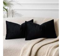 JUSPURBET Black Throw Pillow Covers Set of 2 Decorative Velvet Pillow Covers for Couch Sofa Bed Soft Lumbar Cushion Covers with Invisible Zipper for Living Room Home Decor,14x24 inch